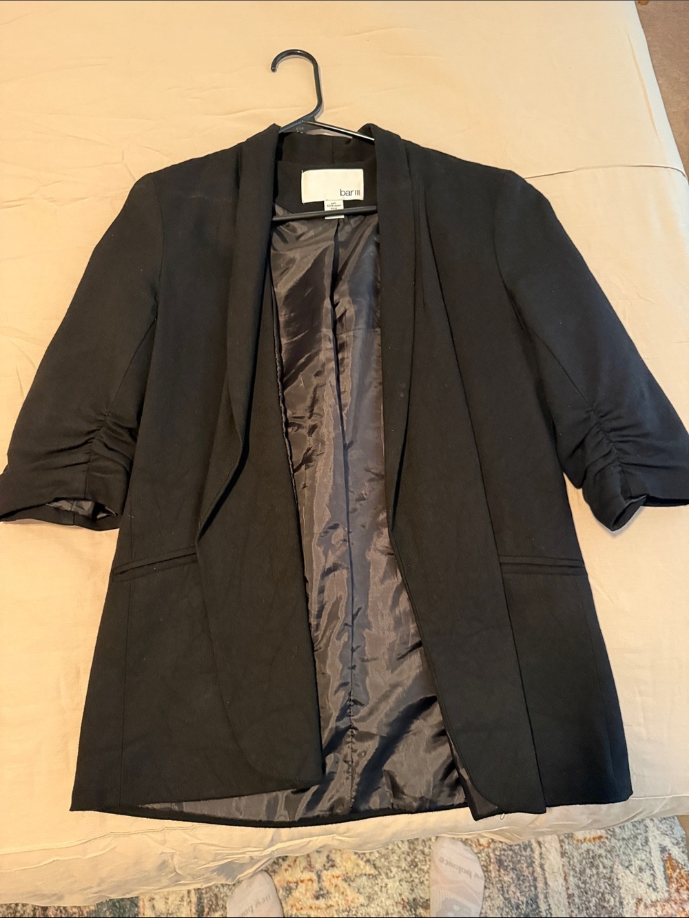 Bar III Black Open-Front Three-Quarter Sleeve Blazer